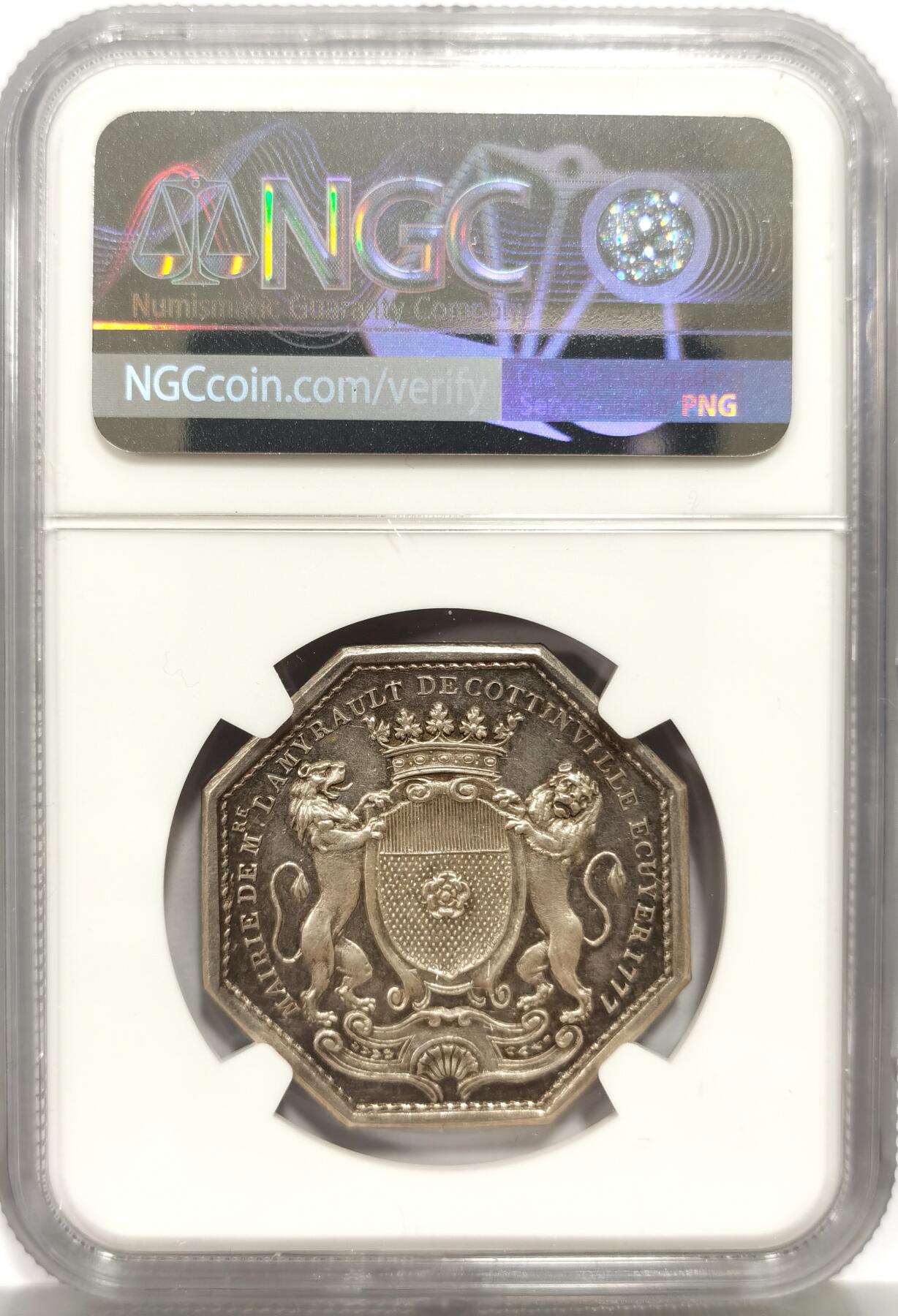 博洋堂蛇年收官专场暨第161期（全场包邮） NGC UNC 法国1777年奥尔良市政厅八角银质代币Jeton