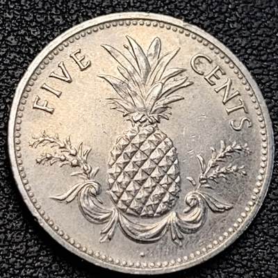 泉币菌-第188场- 迎 情人节专场 本场拍品多 请提前出价（本周五和之前拍的 2月14日发货） - 菠萝 巴哈马5分铜镍硬币 1987年 21.0毫米 3.94克 