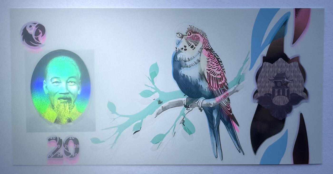 2026第3场（总第230期）：精品测试钞、外钞综合场 越南Q&T 最新PolySecure®Shield内置安全特征20面值塑料基材测试钞册装UNC（胡志明、猫头鹰、树枝）