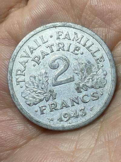 2026年第二十二场(总第一百九十一场）外国好品散币场(免佣金) - 少见–法国1943年2法郎(维希傀儡政府时期，B标，博蒙莱罗热造)