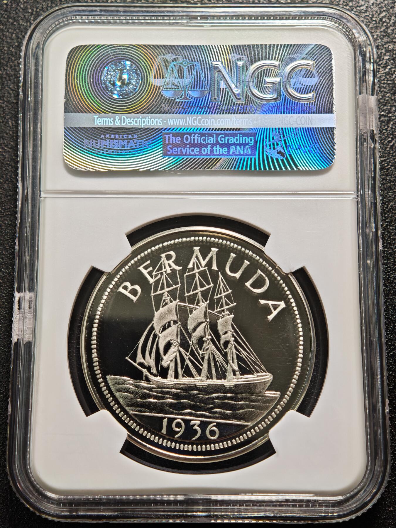 【德藏】世界币章拍卖第165期（拍品征集中~欢迎藏友联系） 1936年 英属百慕大爱德华八世1克朗精制银币 NGC PF69UC
