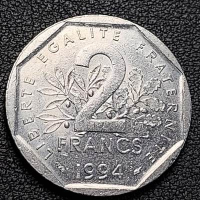 泉币菌-第188场- 迎情人节专场 本场拍品多 请提前出价（本周五和之前拍的 2月14日发货） - 法国早期（1994年）2法郎镍币 26mm 播种女神 入欧前 末版 绝版币