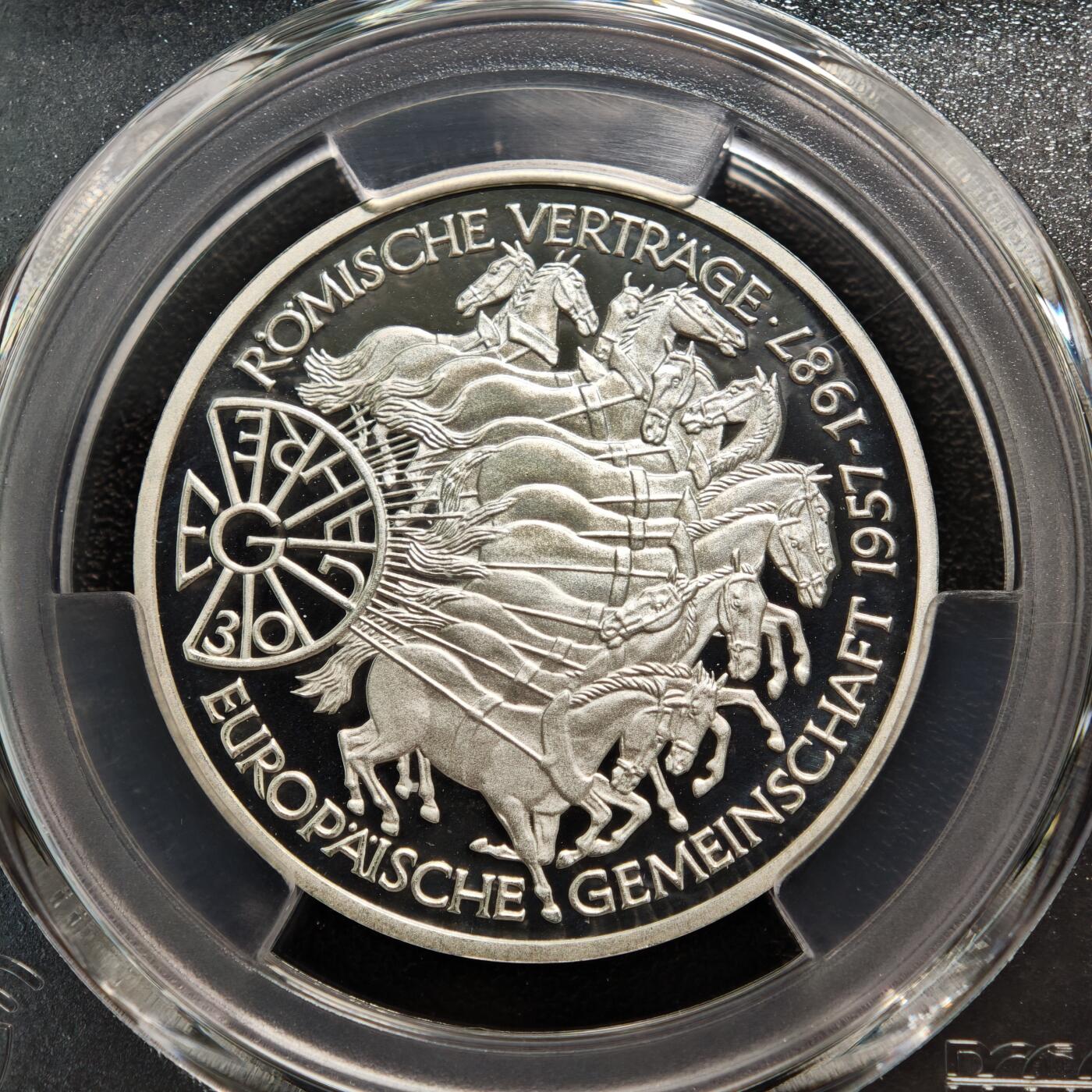 【德藏】世界币章拍卖第165期（拍品征集中~欢迎藏友联系） 1987年 德国罗马条约签署30周年暨欧洲共同体成立30周年10马克精制纪念银币 PCGS PR68DCAM