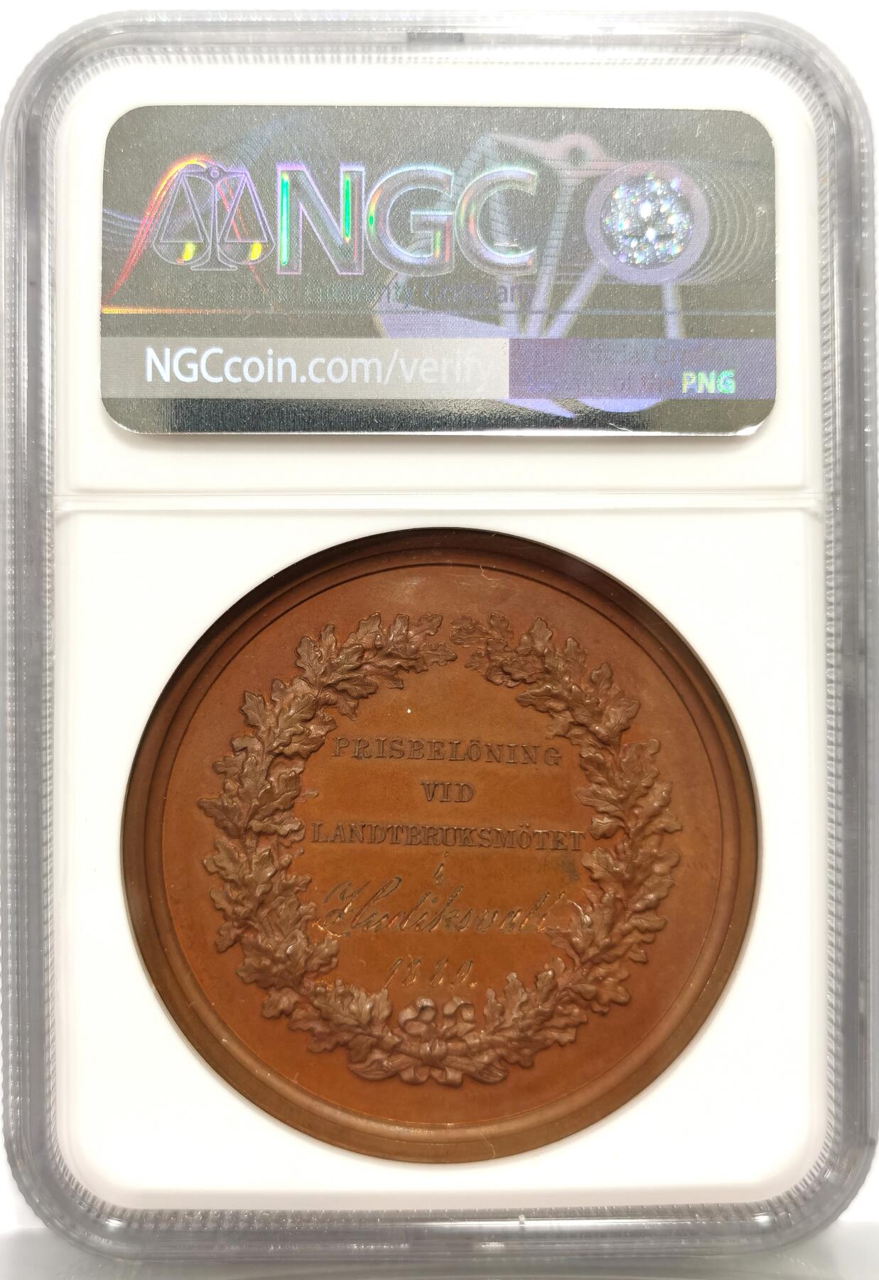 博洋堂蛇年收官专场暨第161期（全场包邮） NGC MS64BN 瑞典1889年地方农业铜质奖章，43mm，加厚盒
