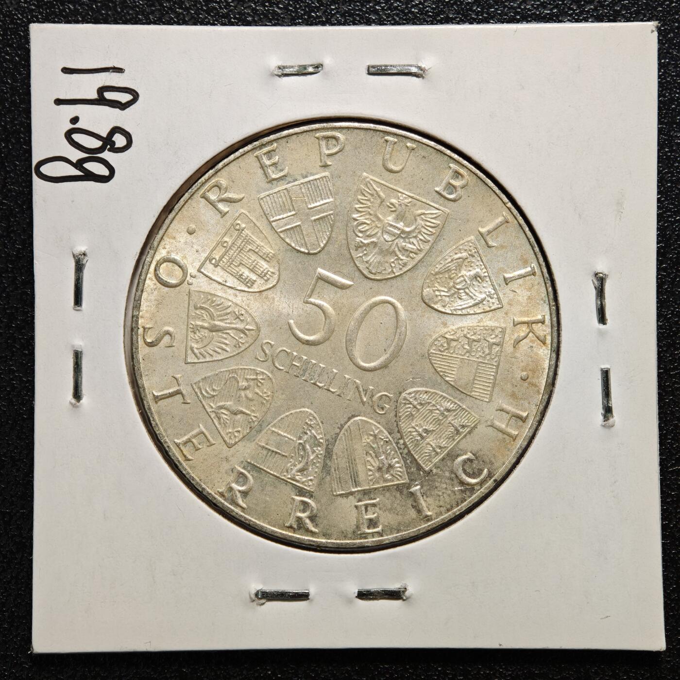 【德藏】世界币章拍卖第165期（拍品征集中~欢迎藏友联系） 老藏家集藏系列之- 1974年 奥地利维也纳国际花展50先令纪念银币 直径约：34mm；重约：20g 入册20余年·附有当年购入价