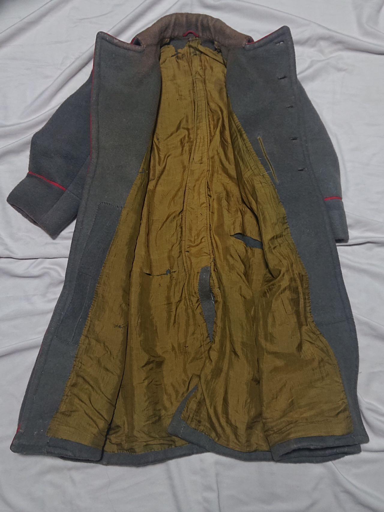 【第伍場】近代勋奖章徽章服饰杂项专场 驻朝鲜？苏式？高阶军官柞蚕丝衬 灰呢大衣 肩宽约53cm、袖长约60cm