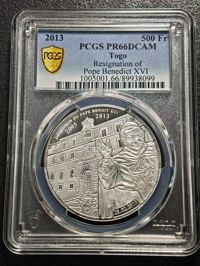 【德藏】世界币章拍卖第165期（拍品征集中~欢迎藏友联系） - 2013年 多哥本笃十六世教皇500法郎纪念精制银币 PCGS PR66DCAM
