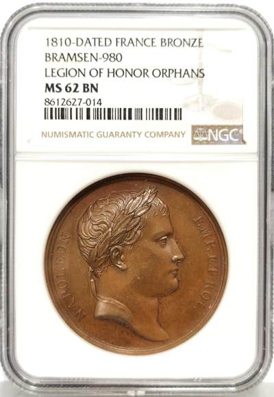 博洋堂蛇年收官专场暨第161期（全场包邮） - NGC MS62BN 法国1810年拿破仑荣誉军团孤儿纪念铜章，加厚盒