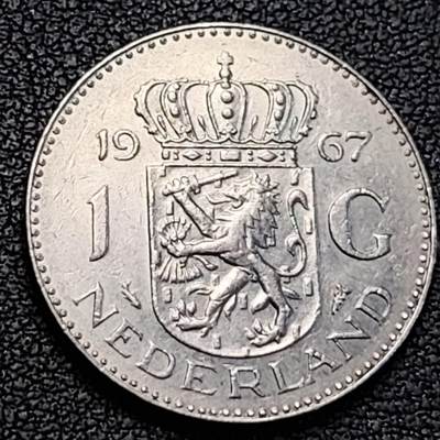 泉币菌-第188场- 迎 情人节专场 本场拍品多 请提前出价（本周五和之前拍的 2月14日发货） - 1967年 荷兰王国早期1盾 朱莉安娜女王  镍币 硬币 25mm 
