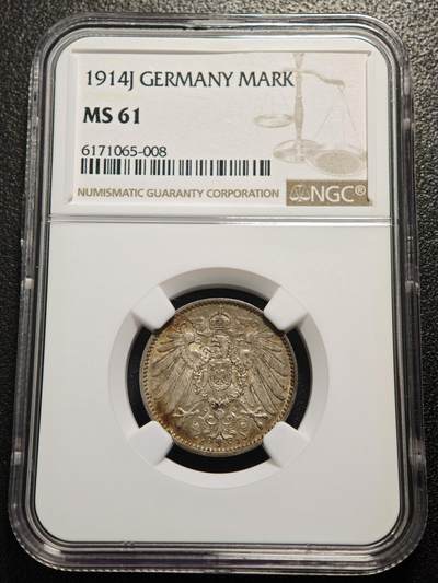 【德藏】世界币章拍卖第165期（拍品征集中~欢迎藏友联系） - 1914年 德国威廉二世J版1马克银币 NGC MS61