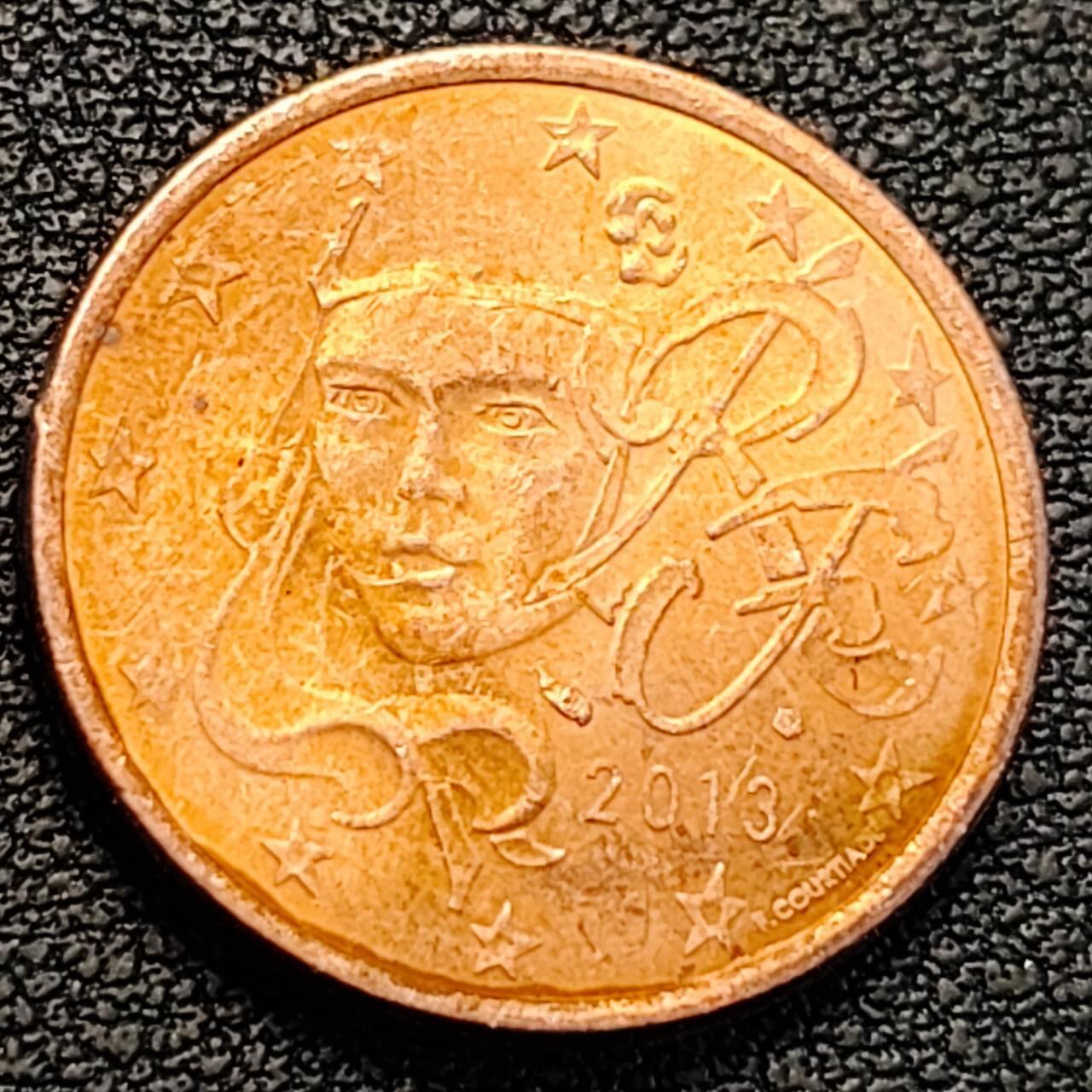 泉币菌-第186场- 小年快乐 精品福利场（本周五和之前的 2月14日发货） 2013 法国5欧分硬币 21.25mm 3.92克 欧盟钱币