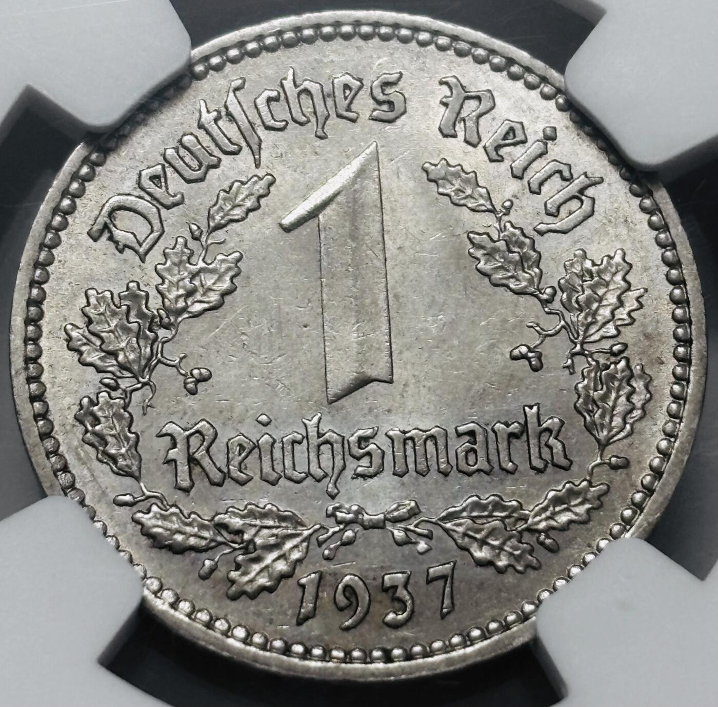 【金马踏春，泉马奔腾】2026 年新年贺岁场，（定于年初五接财神截拍）祝各位老板马到成功，马上有钱，愿岁岁平安喜乐顺遂 NGC MS62 分 1937 年第三帝国 1 马克镍币 A 厂，原光少见好品，细节看图