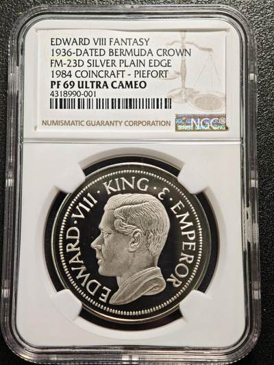 【德藏】世界币章拍卖第165期（拍品征集中~欢迎藏友联系） - 1936年 英属百慕大爱德华八世1克朗精制银币 NGC PF69UC