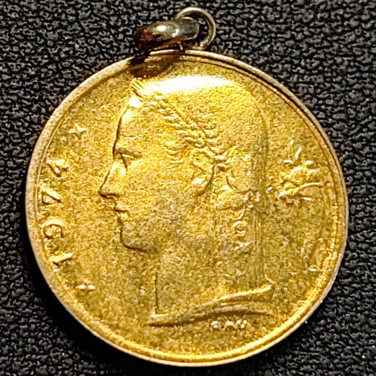 泉币菌-第186场- 小年快乐 精品福利场（本周五和之前的 2月14日发货） 镀金 比利时1974年1法郎铜镍币（佛兰芒文版BELGIË），谷物女神