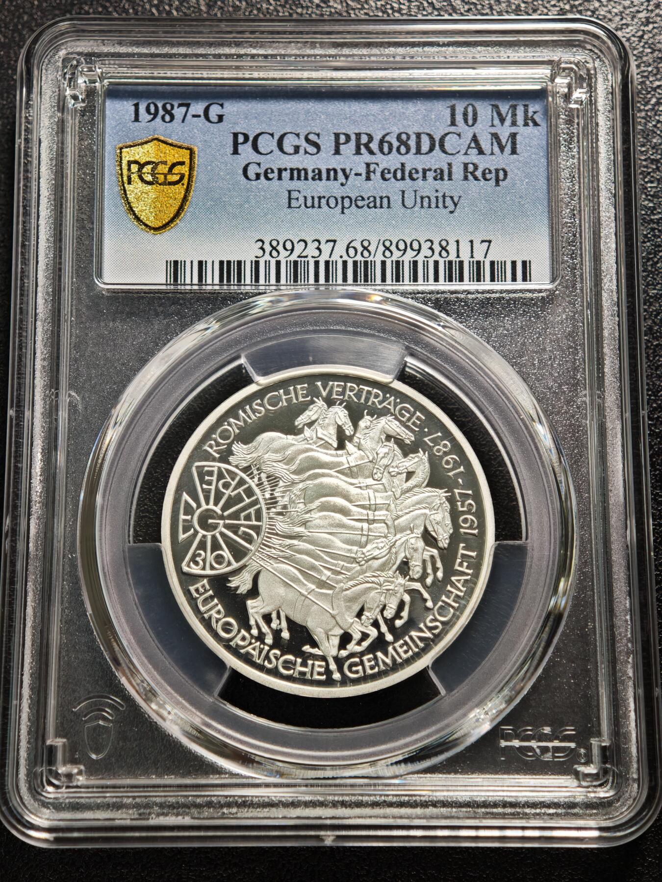 【德藏】世界币章拍卖第165期（拍品征集中~欢迎藏友联系） 1987年 德国罗马条约签署30周年暨欧洲共同体成立30周年10马克精制纪念银币 PCGS PR68DCAM