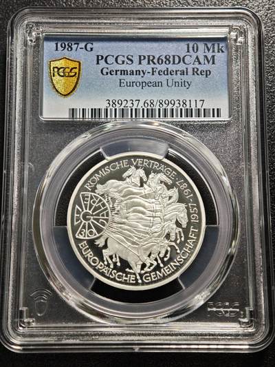 【德藏】世界币章拍卖第165期（拍品征集中~欢迎藏友联系） - 1987年 德国罗马条约签署30周年暨欧洲共同体成立30周年10马克精制纪念银币 PCGS PR68DCAM