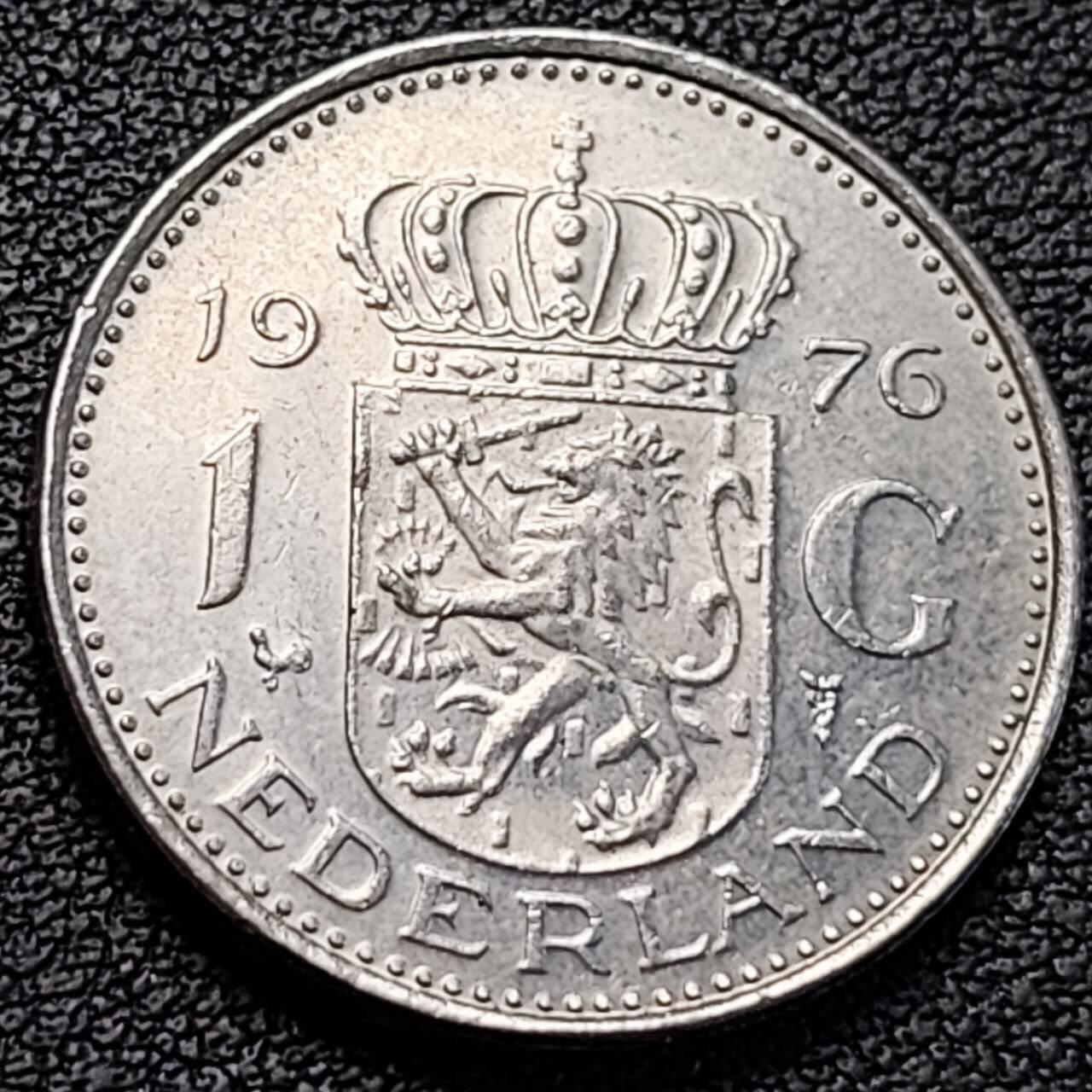 泉币菌-第186场- 小年快乐 精品福利场（本周五和之前的 2月14日发货） 1976年 荷兰王国早期1盾 朱莉安娜女王  镍币 硬币 25mm 
