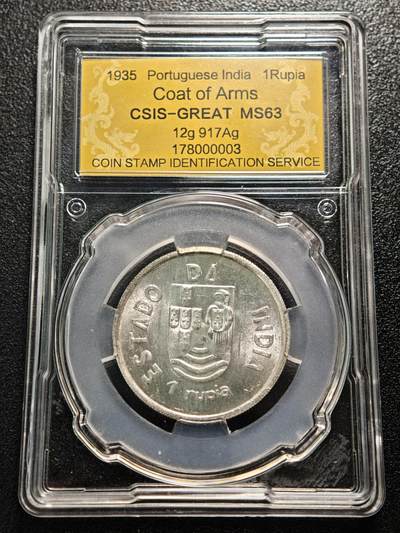 【德藏】世界币章拍卖第165期（拍品征集中~欢迎藏友联系） - 1935年 葡属印度1卢比银币 信泰 MS63