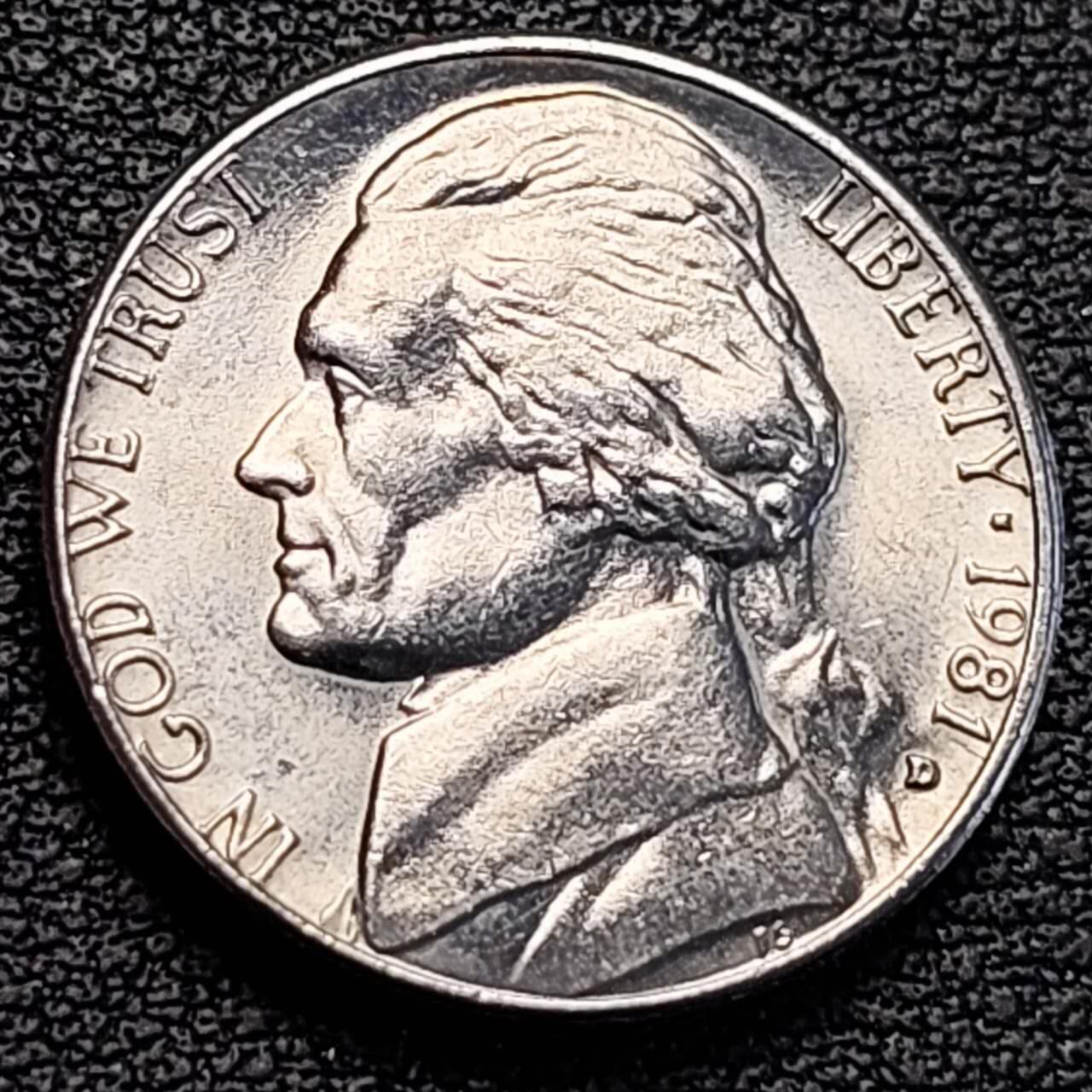 泉币菌-第186场- 小年快乐 精品福利场（本周五和之前的 2月14日发货） 美国1981年5美分纪念币 杰斐逊 及 故居蒙蒂塞洛庄园 21mm 