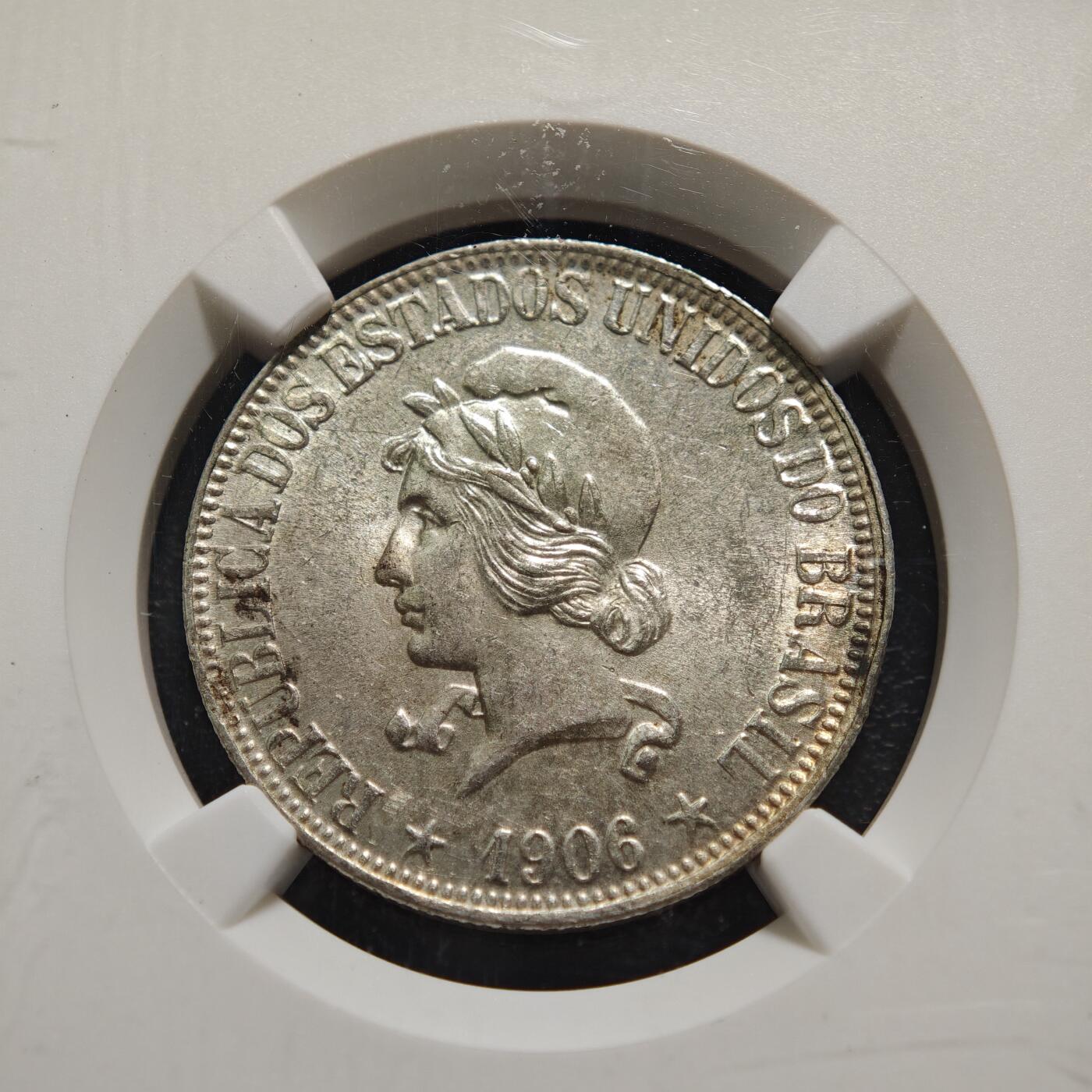 【德藏】世界币章拍卖第165期（拍品征集中~欢迎藏友联系） 1906年 巴西女神版1000瑞斯银币 NGC MS61