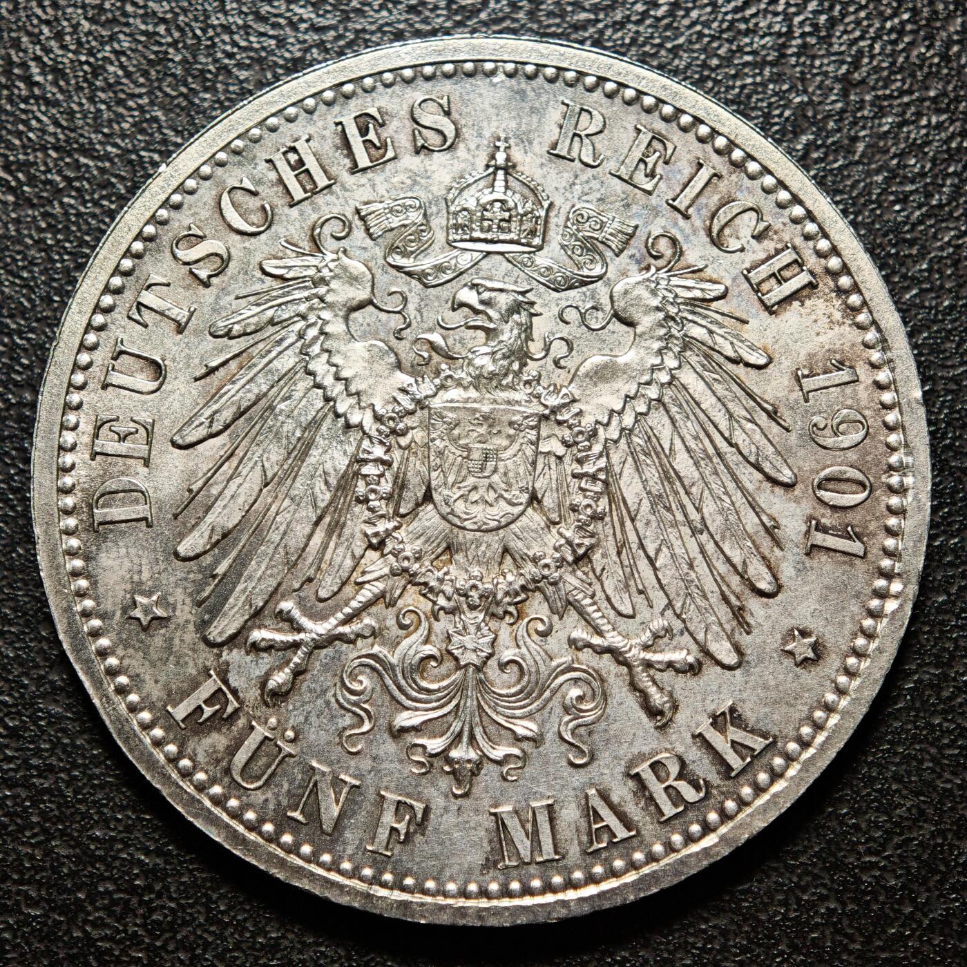 【德藏】世界币章拍卖第165期（拍品征集中~欢迎藏友联系） 1901年 德国普鲁士建国200周年5马克大银币 直径约：38.1mm；重约：27.8g