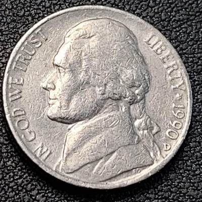 泉币菌-第188场- 迎情人节专场 本场拍品多 请提前出价（本周五和之前拍的 2月14日发货） - 美国1990年5美分纪念币 杰斐逊 及 故居蒙蒂塞洛庄园 21mm 