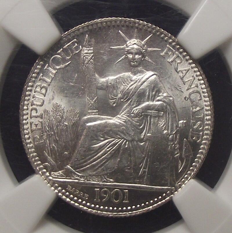 【NGC-MS65亚军】法属印支1901年10分小坐洋银币
