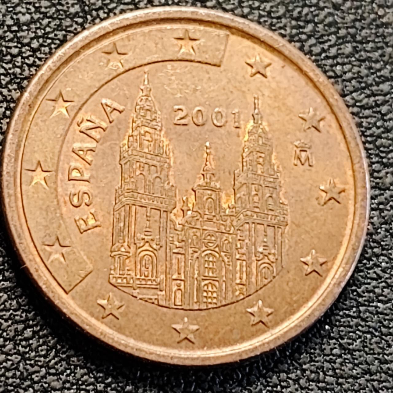 泉币菌-第186场- 小年快乐 精品福利场（本周五和之前的 2月14日发货） 2001 西班牙5欧分钢镀铜硬币 21.25毫米 3.92克 欧盟钱币