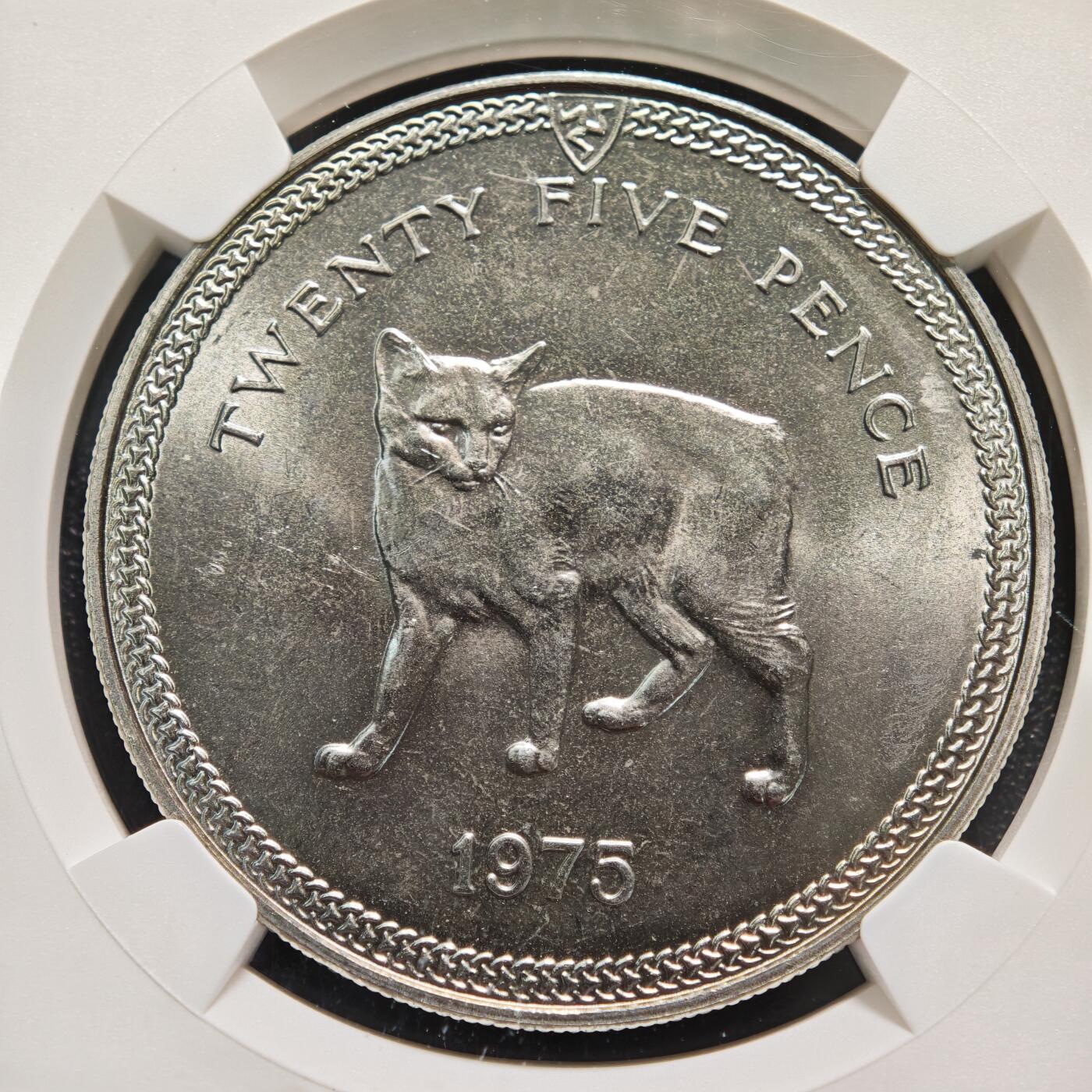 【德藏】世界币章拍卖第165期（拍品征集中~欢迎藏友联系） 1975年 马恩岛猫系列25便士纪念镍币 NGC MS64