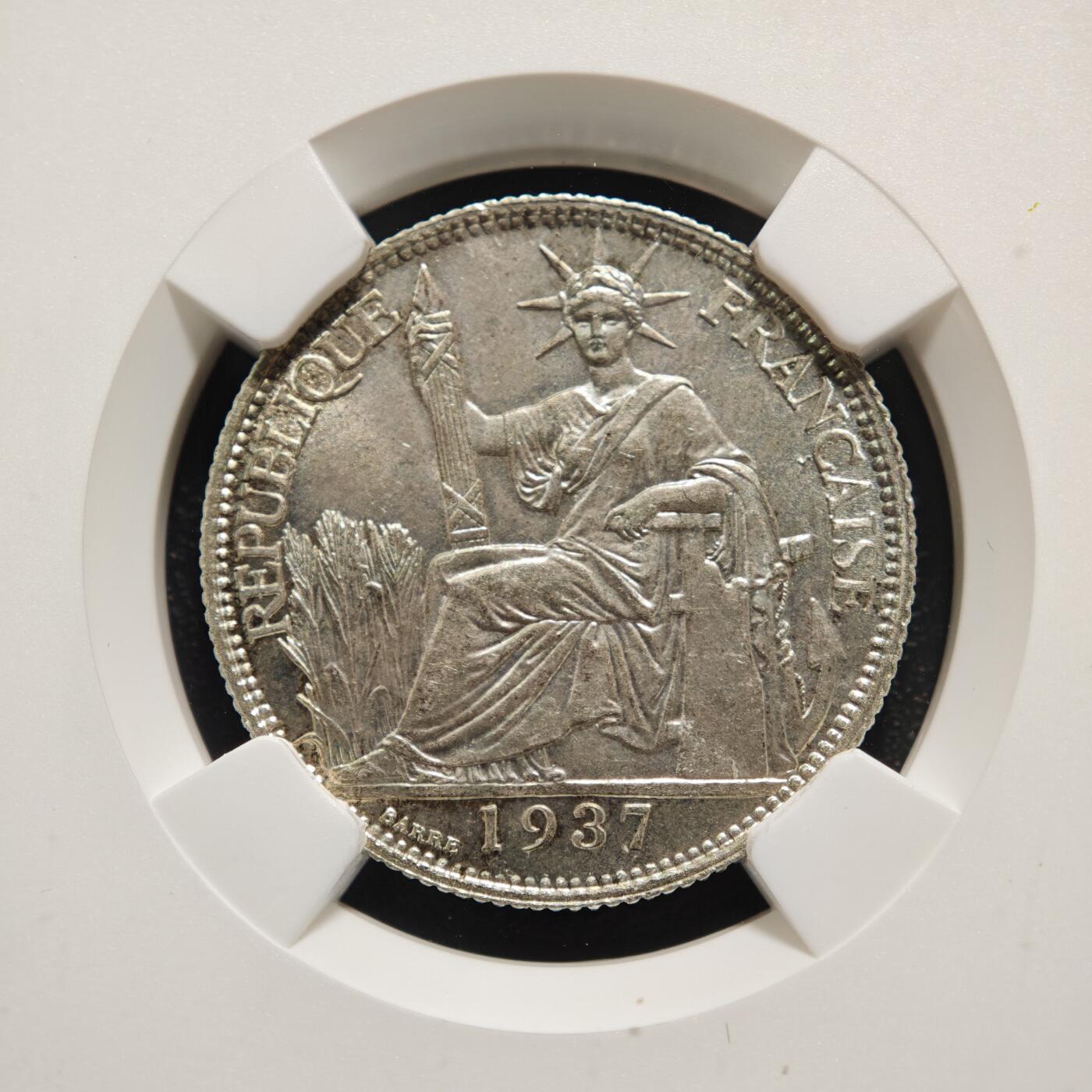 【德藏】世界币章拍卖第165期（拍品征集中~欢迎藏友联系） 1937年 法属印度支那坐洋20分银币 NGC MS63