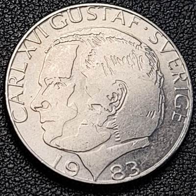 泉币菌-第188场- 迎情人节专场 本场拍品多 请提前出价（本周五和之前拍的 2月14日发货） - 原光美品 瑞典1983年1克朗铜镍币，卡尔十六世 古斯塔夫，25mm
