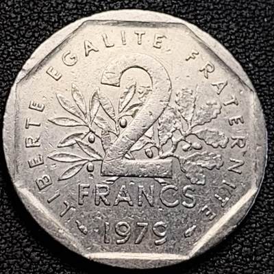 泉币菌-第189场- 情人节快乐 精品福利场 拍品较多 请提前出价（年后发货） - 法国早期（1979年）2法郎镍币 26mm 播种女神 入欧前 末版 绝版币