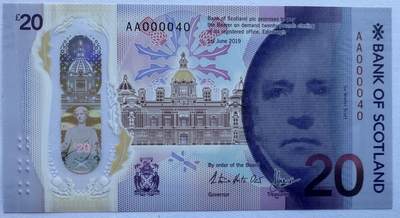 2026第3场（总第230期）：精品测试钞、外钞综合场 - Spink拍品AA000040/苏格兰银行2019年版20镑塑料钞UNC