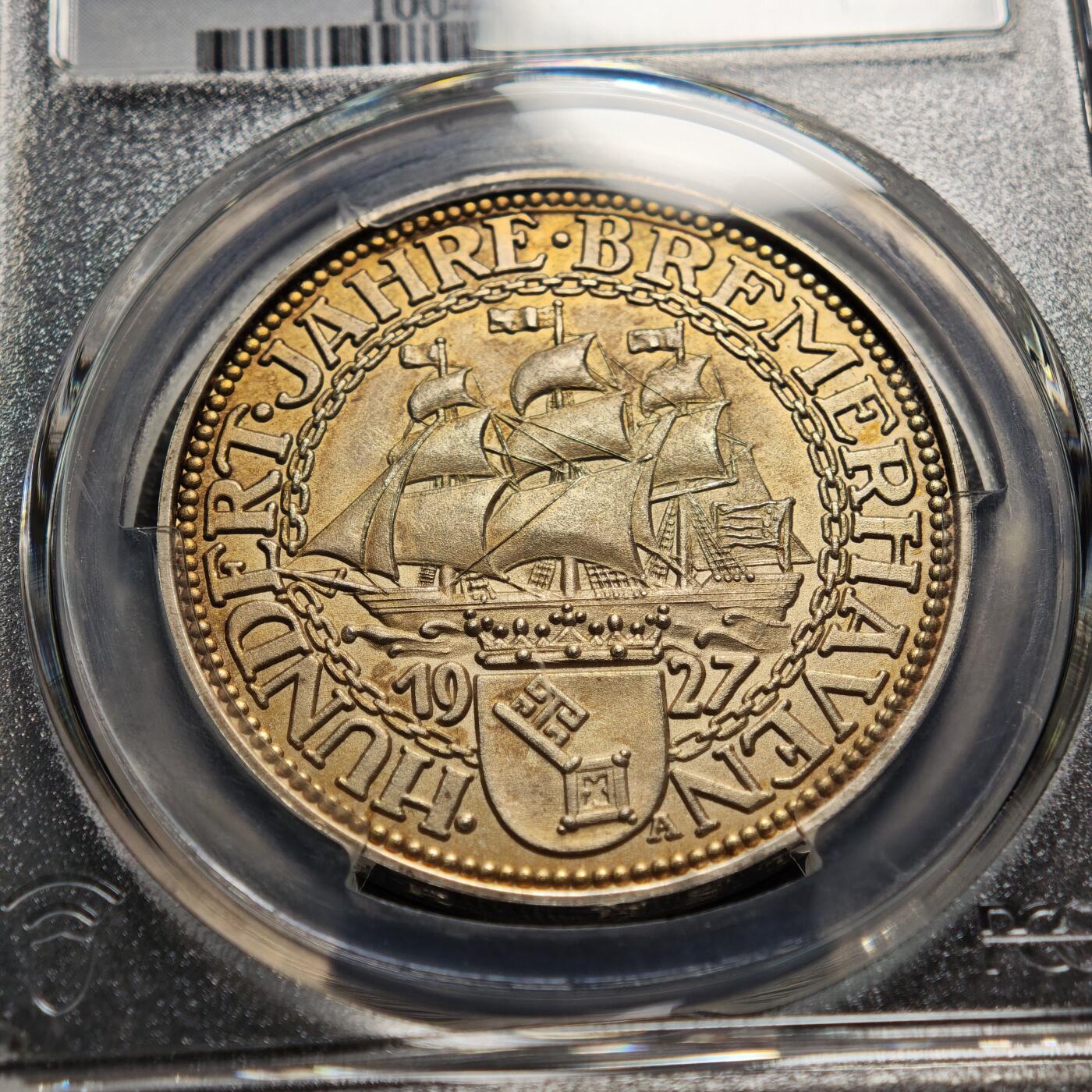 【德藏】世界币章拍卖第165期（拍品征集中~欢迎藏友联系） 1977年 德国纪念不莱梅港成立150周年纪念