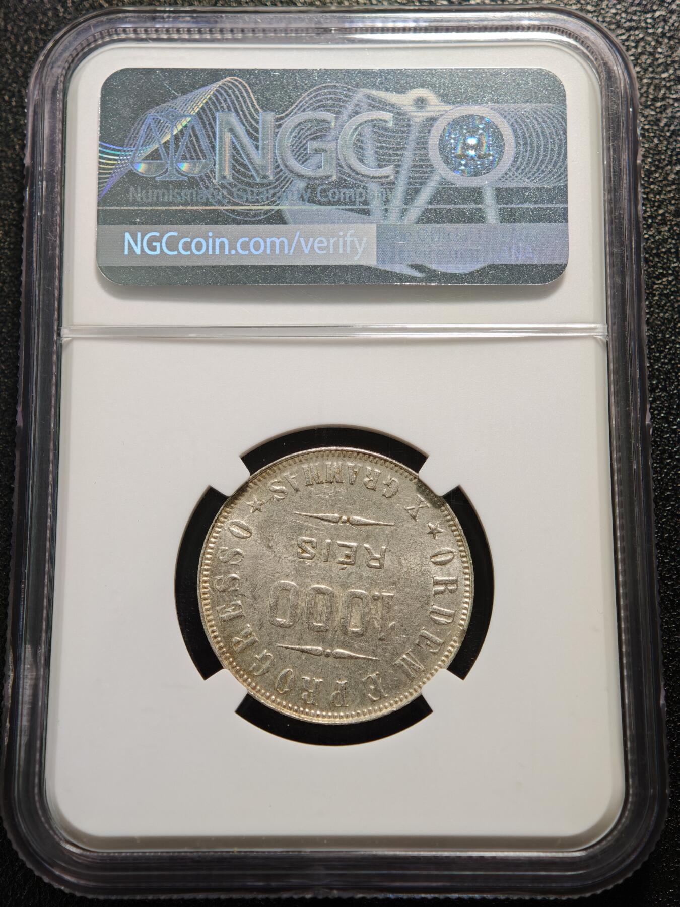 【德藏】世界币章拍卖第165期（拍品征集中~欢迎藏友联系） 1906年 巴西女神版1000瑞斯银币 NGC MS61