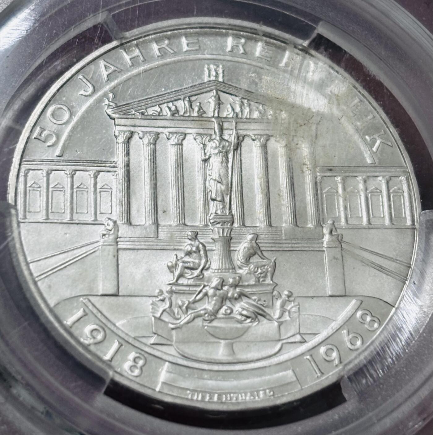 【金马踏春，泉马奔腾】2026 年新年贺岁场，（定于年初五接财神截拍）祝各位老板马到成功，马上有钱，愿岁岁平安喜乐顺遂 爱藏 MS66 分 1968 年奥地利共和国 50 周年 50 先令纪念银币，20 克 900 银