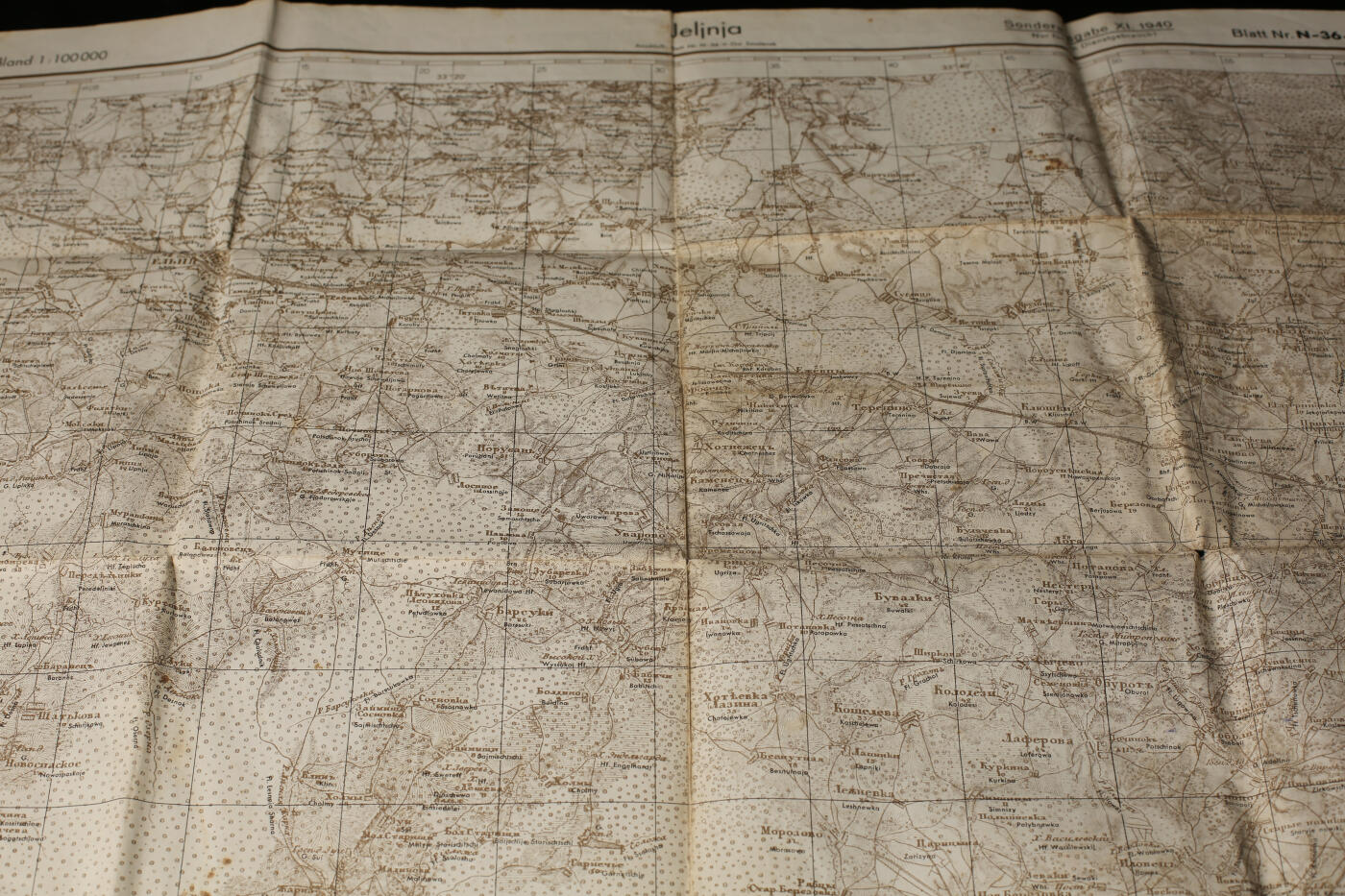 欢庆春节！戎马世界章牌大赏第112期春节大拍  德专场 德国陆军东线作战地图《尤赫诺夫 N-36-47》（莫斯科西南方），双比例军用地图（1:50,000 + 1:100,000），第4版（1942年7月），依据俄国原始测绘资料印制。巨巨巨巨大