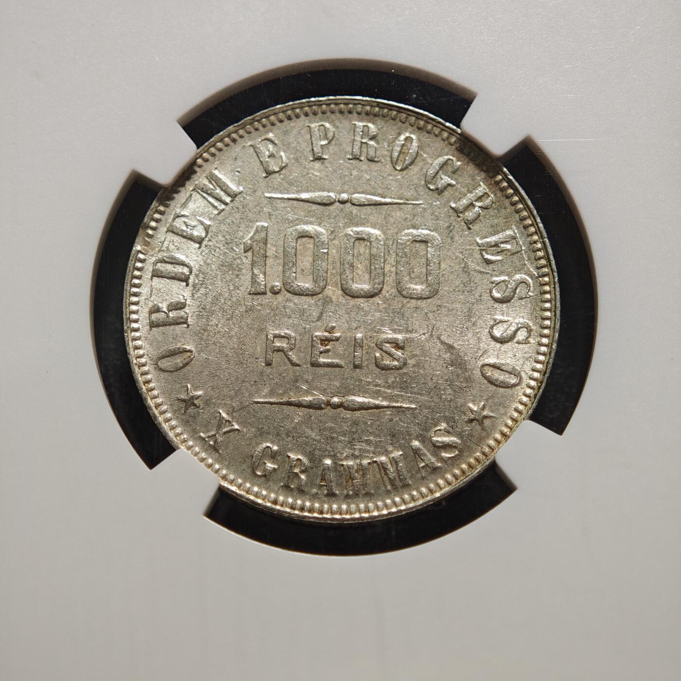 【德藏】世界币章拍卖第165期（拍品征集中~欢迎藏友联系） 1906年 巴西女神版1000瑞斯银币 NGC MS61