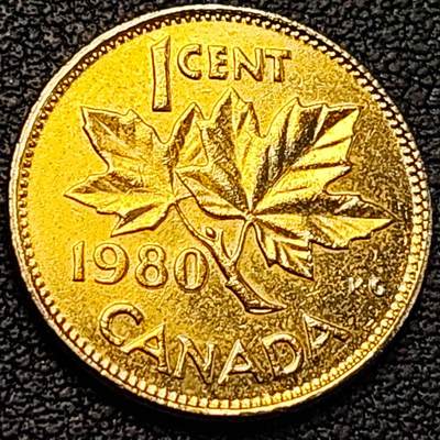 泉币菌-第188场- 迎 情人节专场 本场拍品多 请提前出价（本周五和之前拍的 2月14日发货） - 藏家镀金 加拿大1980年枫叶一分铜币 伊丽莎白二世 19mm