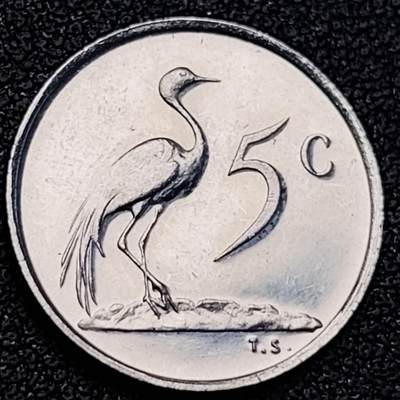 泉币菌-第189场- 情人节快乐 精品福利场 拍品较多 请提前出价（年后发货） - 原光极美 国鸟蓝鹤 南非1976年5分镍制币 袖珍币