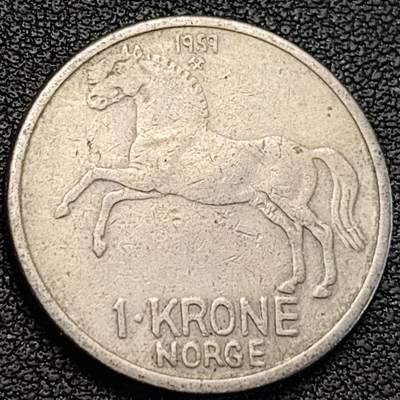 泉币菌-第188场- 迎情人节专场 本场拍品多 请提前出价（本周五和之前拍的 2月14日发货） - 骏马奔马 1959年 挪威1克朗銅镍币 25毫米 7克 奥拉夫五世