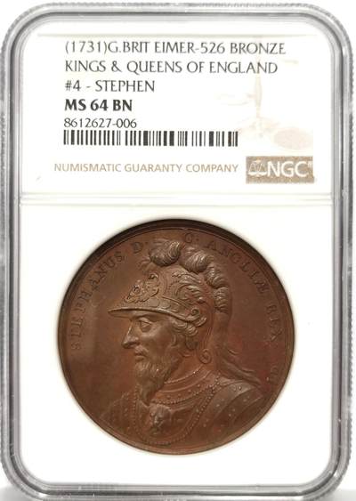 博洋堂蛇年收官专场暨第161期（全场包邮） - NGC MS64BN 英国1731年英格兰诺曼王朝国王斯蒂芬纪念铜章，加厚盒