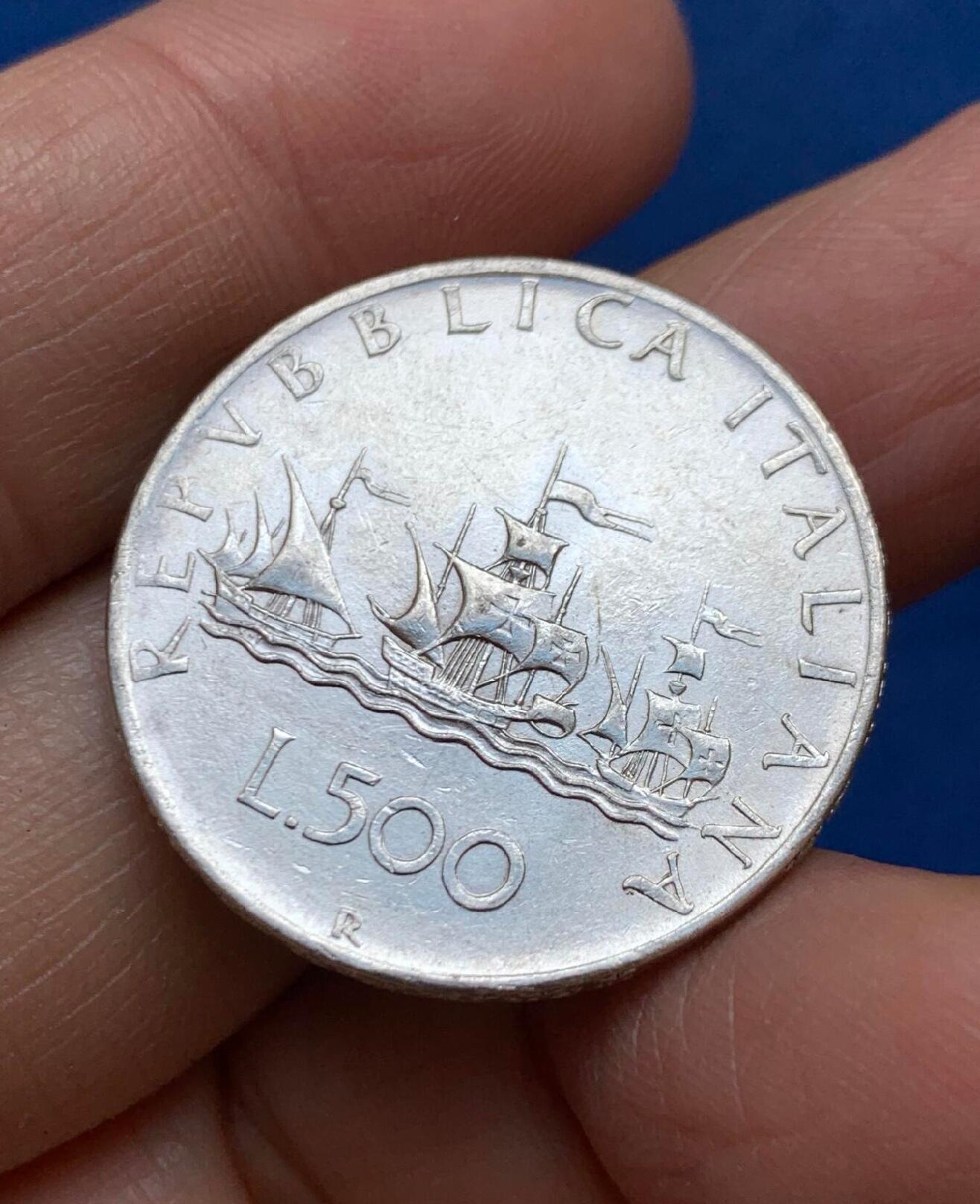 意大利1958年少女帆船500里拉银币