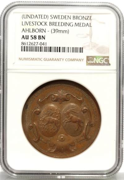 博洋堂蛇年收官专场暨第161期（全场包邮） - NGC AU58BN 瑞典畜牧业育种纪念铜章，39mm，加厚盒
