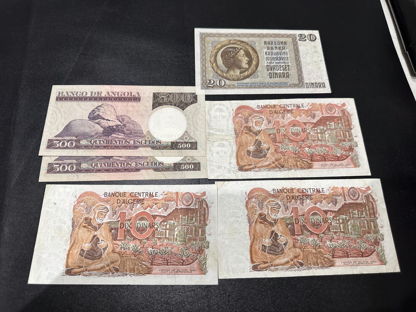 《外钞收藏家》第六百一十期（新年假期场/年后快递恢复正常再发货）（长期征集拍品、欢迎藏友们联系合作） 安哥拉、阿尔及利亚、南斯拉夫 一起 6张一起 非全新 品相如图