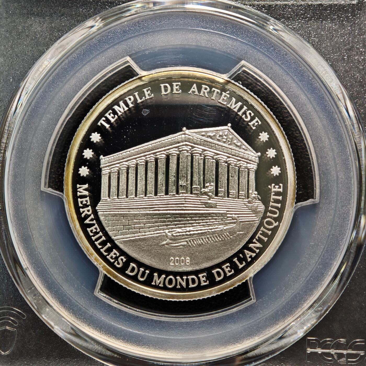 【德藏】世界币章拍卖第165期（拍品征集中~欢迎藏友联系） 2008年 科特迪瓦阿尔忒弥斯神庙500法郎精制纪念银币 PCGS PR68DCAM（999银 7g）