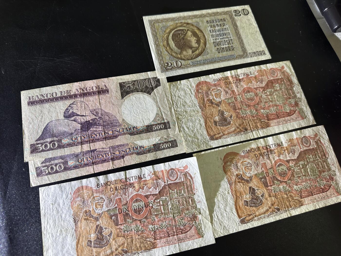 《外钞收藏家》第六百一十期（新年假期场/年后快递恢复正常再发货）（长期征集拍品、欢迎藏友们联系合作） 安哥拉、阿尔及利亚、南斯拉夫 一起 6张一起 非全新 品相如图