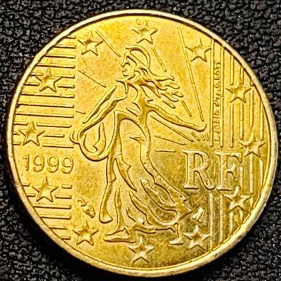 泉币菌-第188场- 迎 情人节专场 本场拍品多 请提前出价（本周五和之前拍的 2月14日发货） - 欧元 法国1999年10欧分铜币 玛丽安娜 欧盟地图 19.75MM 