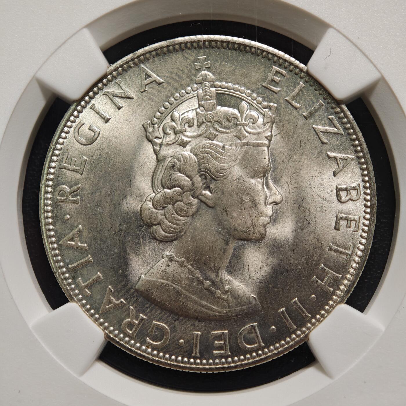 【德藏】世界币章拍卖第165期（拍品征集中~欢迎藏友联系） 1964年 英属百慕大伊丽莎白国徽版1克朗银币 NGC MS65