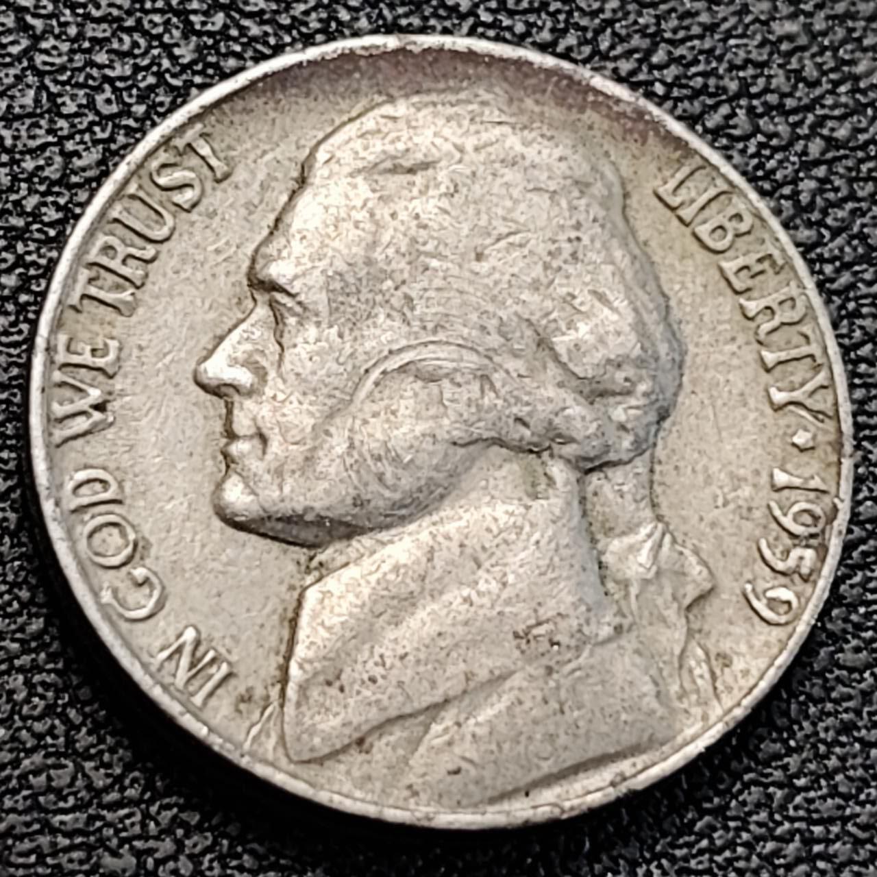 泉币菌-第186场- 小年快乐 精品福利场（本周五和之前的 2月14日发货） 美国1959年5美分纪念币 杰斐逊 及 故居蒙蒂塞洛庄园 21mm 